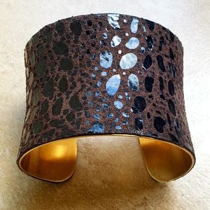 Handmade Embossed Leather Raw Brass Bracelet